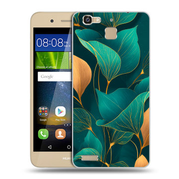 Пластиковый чехол на Huawei GR3 с принтом Листья и золото