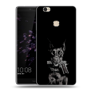 Силиконовый чехол на Huawei Honor Note 8 с принтом Доберман и пистолет Силиконовый чехол на Huawei Honor Note 8 с принтом Доберман и пистолет