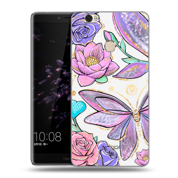 Силиконовый чехол на Huawei Honor Note 8 с принтом Бабочки и цветы Силиконовый чехол на Huawei Honor Note 8 с принтом Бабочки и цветы