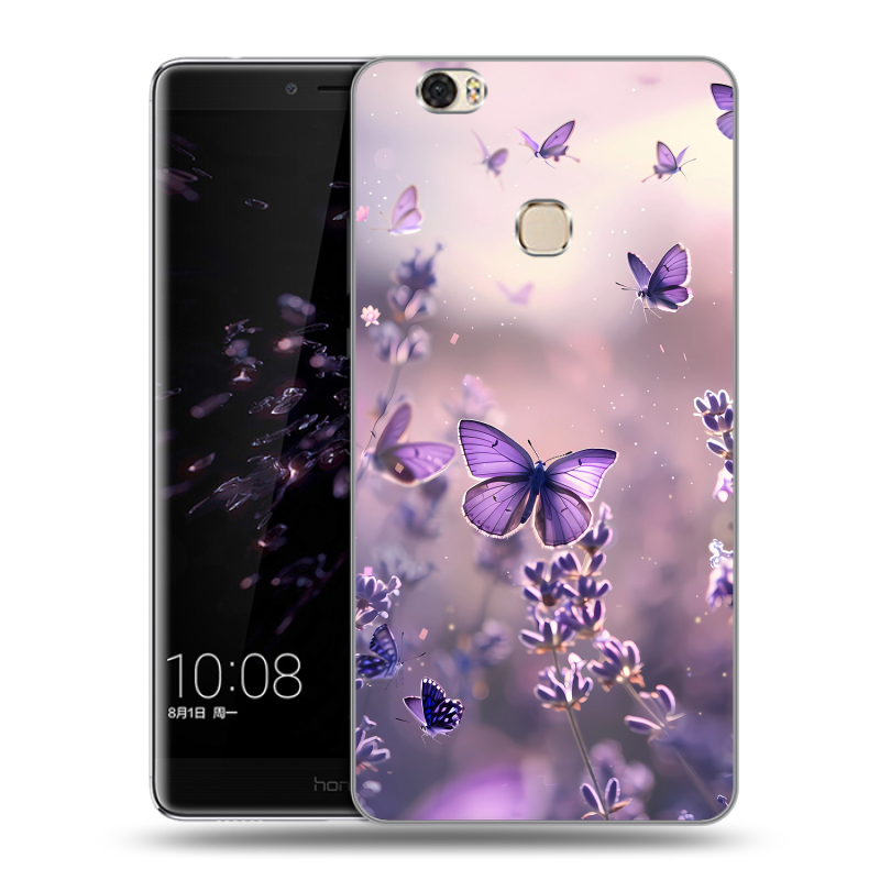 Силиконовый чехол на Huawei Honor Note 8 с принтом бабочки и лаванда Силиконовый чехол на Huawei Honor Note 8 с принтом бабочки и лаванда