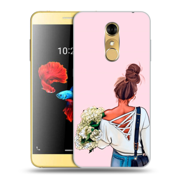 Силиконовый чехол на ZTE Blade A910 с принтом Девушка и букет Силиконовый чехол на ZTE Blade A910 с принтом Девушка и букет