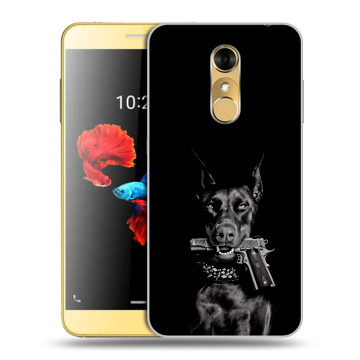Силиконовый чехол на ZTE Blade A910 с принтом Доберман и пистолет Силиконовый чехол на ZTE Blade A910 с принтом Доберман и пистолет