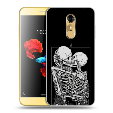 Силиконовый чехол на ZTE Blade A910 с принтом Поцелуй скелетов