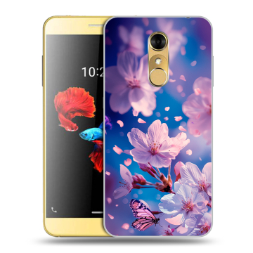 Силиконовый чехол на ZTE Blade A910 с принтом цветы бабочки