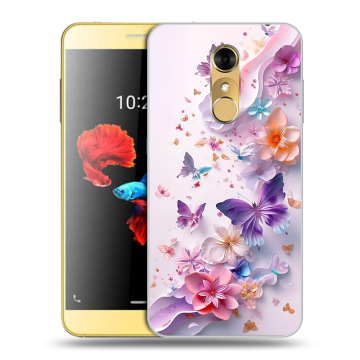 Силиконовый чехол на ZTE Blade A910 с принтом цветы бабочки