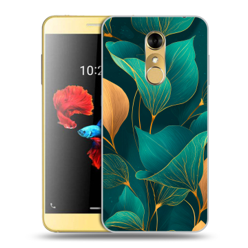 Силиконовый чехол на ZTE Blade A910 с принтом Листья и золото Силиконовый чехол на ZTE Blade A910 с принтом Листья и золото