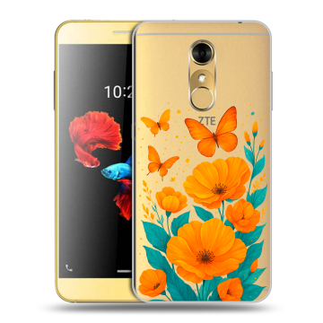 Силиконовый чехол на ZTE Blade A910 с принтом цветы бабочки Силиконовый чехол на ZTE Blade A910 с принтом цветы бабочки
