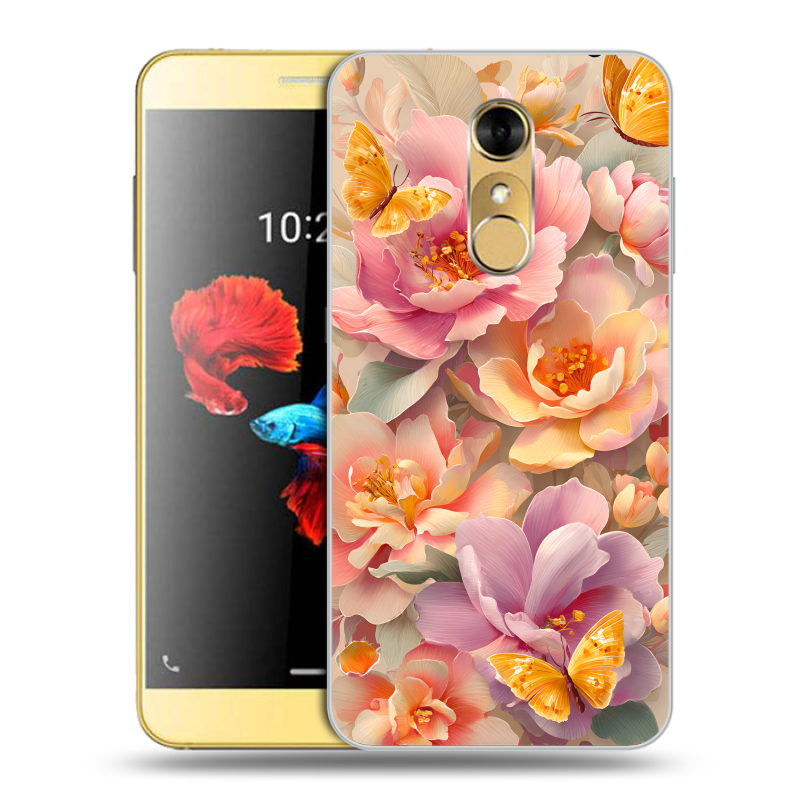Силиконовый чехол на ZTE Blade A910 с принтом Цветы и бабочки Силиконовый чехол на ZTE Blade A910 с принтом Цветы и бабочки