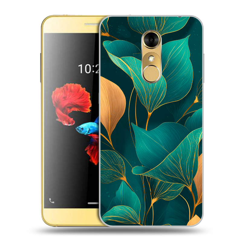 Силиконовый чехол на ZTE Blade A910 с принтом Листья и золото Силиконовый чехол на ZTE Blade A910 с принтом Листья и золото