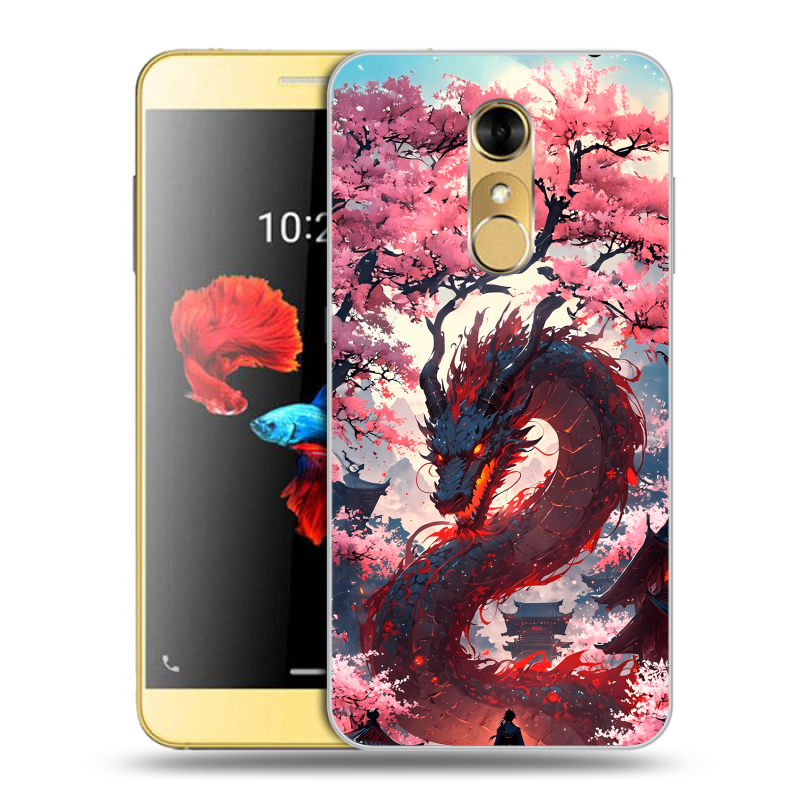 Силиконовый чехол на ZTE Blade A910 с принтом Дракон Японский Силиконовый чехол на ZTE Blade A910 с принтом Дракон Японский