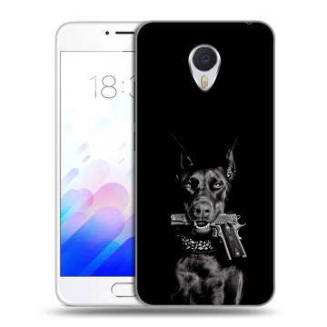 Пластиковый чехол на Meizu M3E с принтом Доберман и пистолет Пластиковый чехол на Meizu M3E с принтом Доберман и пистолет