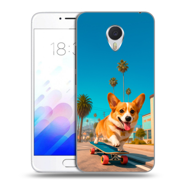 Пластиковый чехол на Meizu M3E с принтом Корги на скейте