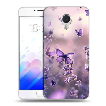 Пластиковый чехол на Meizu M3E с принтом бабочки и лаванда Пластиковый чехол на Meizu M3E с принтом бабочки и лаванда