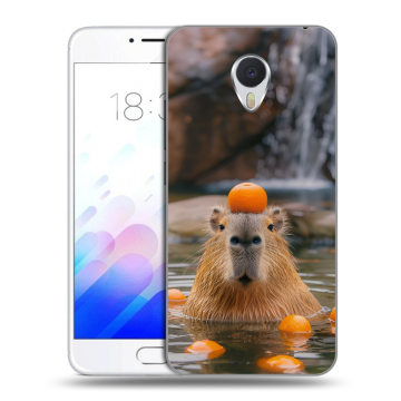 Пластиковый чехол на Meizu M3E с принтом Капибара с апельсином