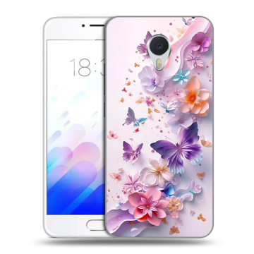 Пластиковый чехол на Meizu M3E с принтом цветы бабочки Пластиковый чехол на Meizu M3E с принтом цветы бабочки
