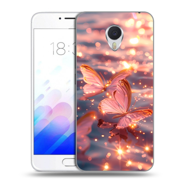 Пластиковый чехол на Meizu M3E с принтом бабочки розовые Пластиковый чехол на Meizu M3E с принтом бабочки розовые