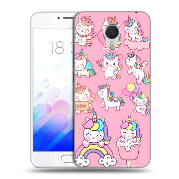 Пластиковый чехол на Meizu M3E с принтом Единороги и радуга