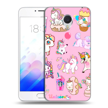 Пластиковый чехол на Meizu M3E с принтом розовые единороги