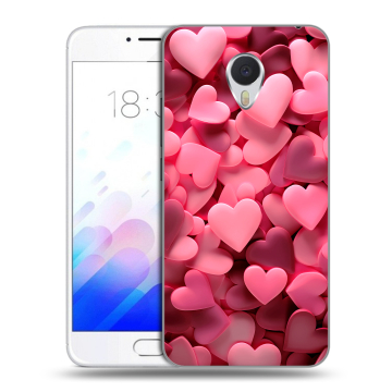 Пластиковый чехол на Meizu M3E с принтом розовые сердечки