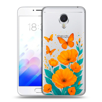 Пластиковый чехол на Meizu M3E с принтом цветы бабочки Пластиковый чехол на Meizu M3E с принтом цветы бабочки