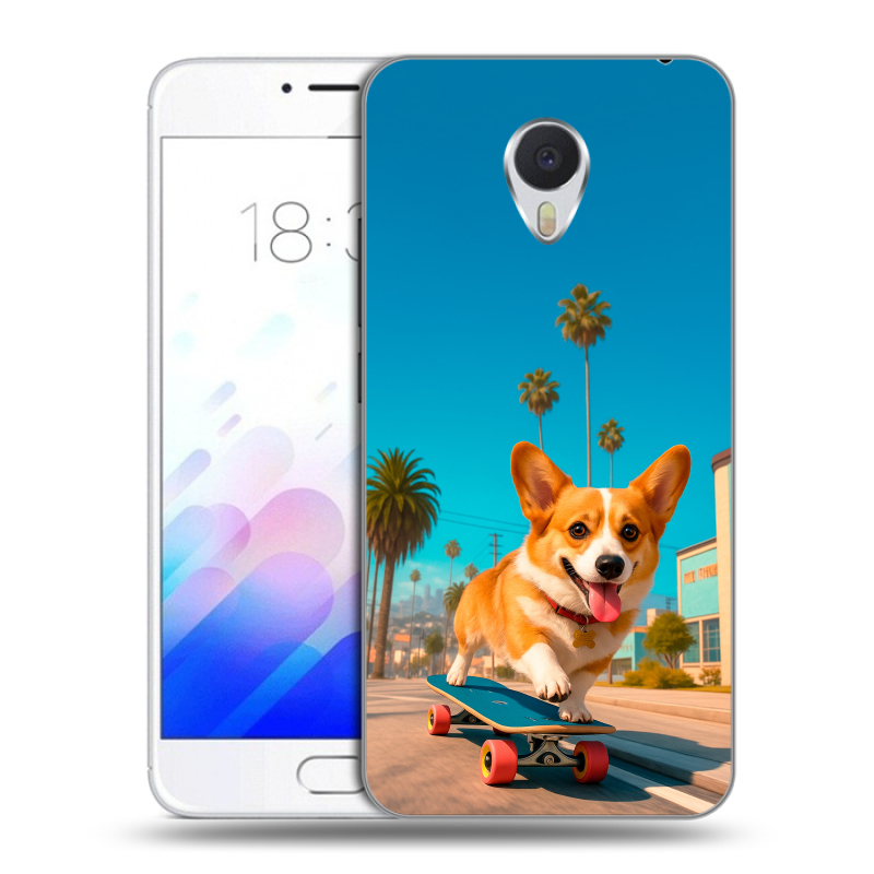 Пластиковый чехол на Meizu M3E с принтом Корги на скейте Пластиковый чехол на Meizu M3E с принтом Корги на скейте