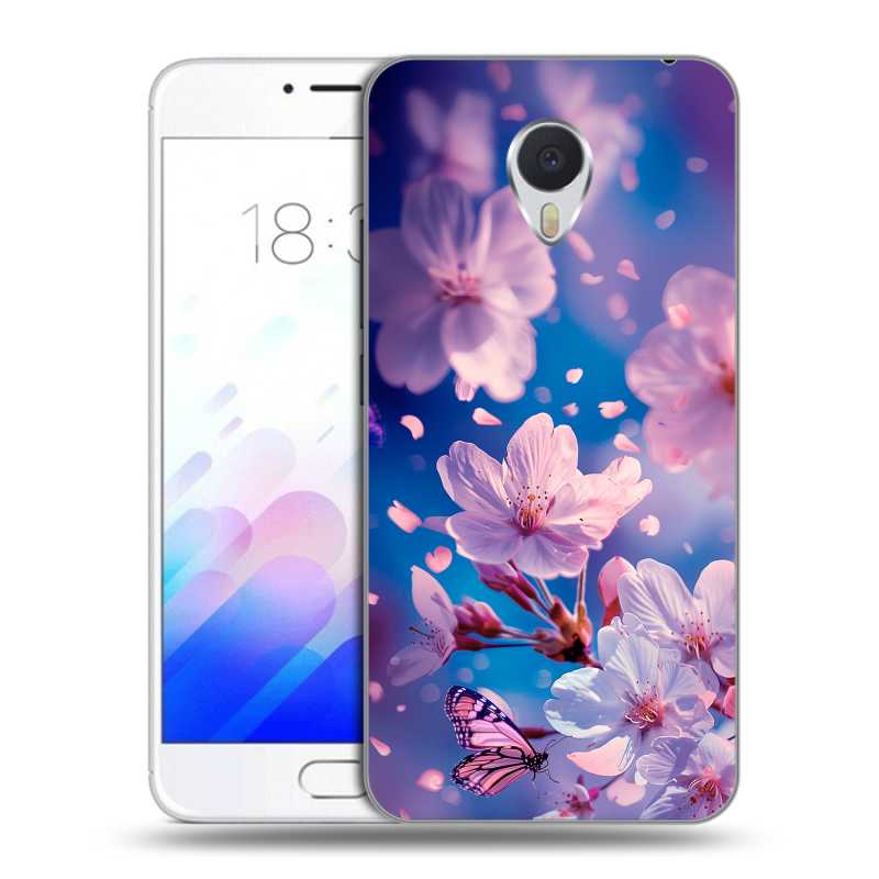 Пластиковый чехол на Meizu M3E с принтом цветы бабочки Пластиковый чехол на Meizu M3E с принтом цветы бабочки