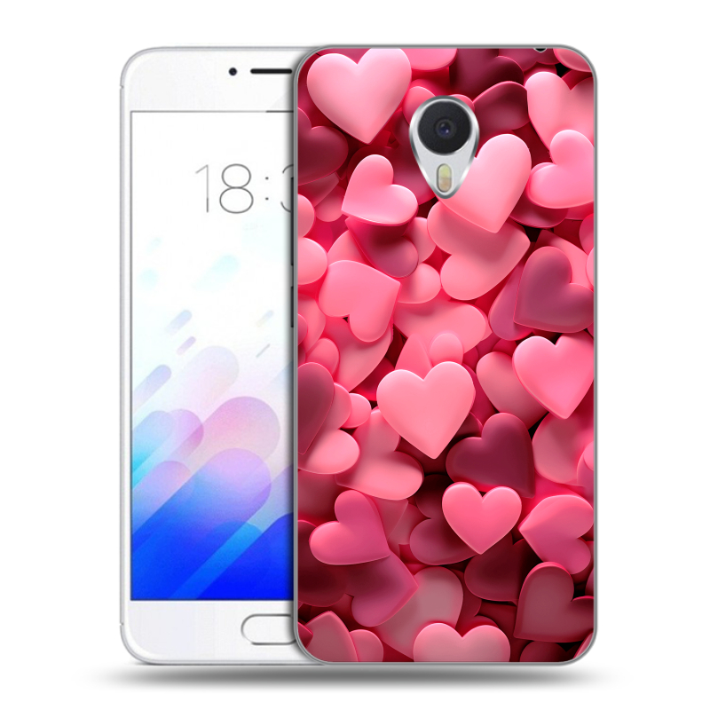 Пластиковый чехол на Meizu M3E с принтом розовые сердечки Пластиковый чехол на Meizu M3E с принтом розовые сердечки