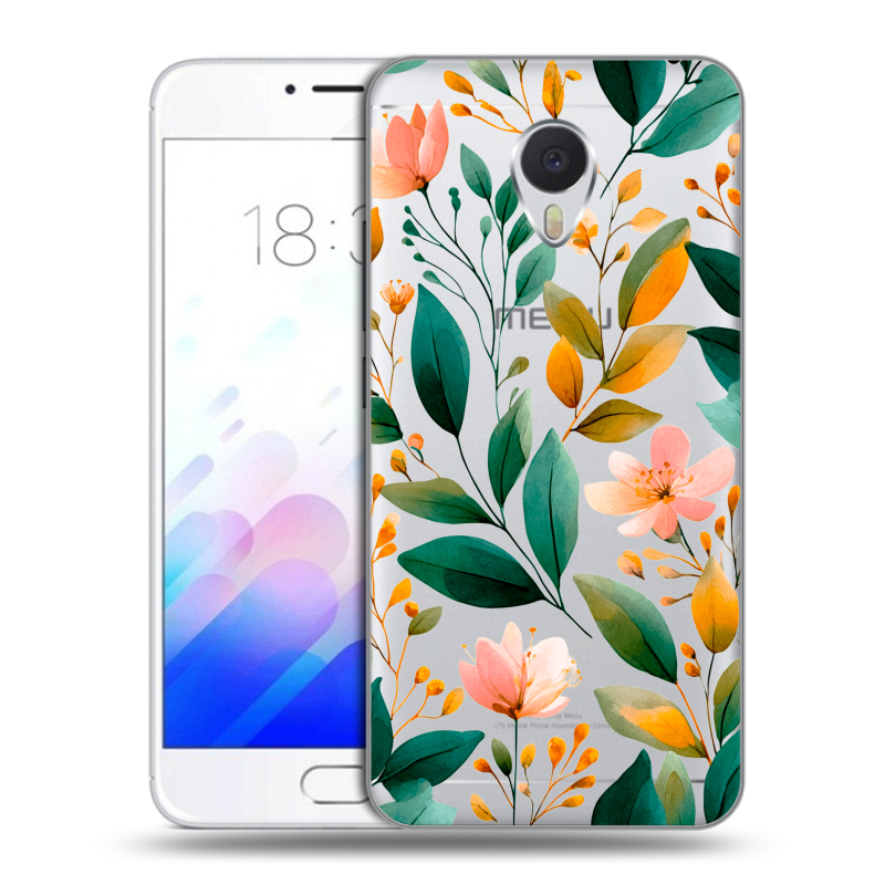 Пластиковый чехол на Meizu M3E с принтом Цветы паттерн Пластиковый чехол на Meizu M3E с принтом Цветы паттерн