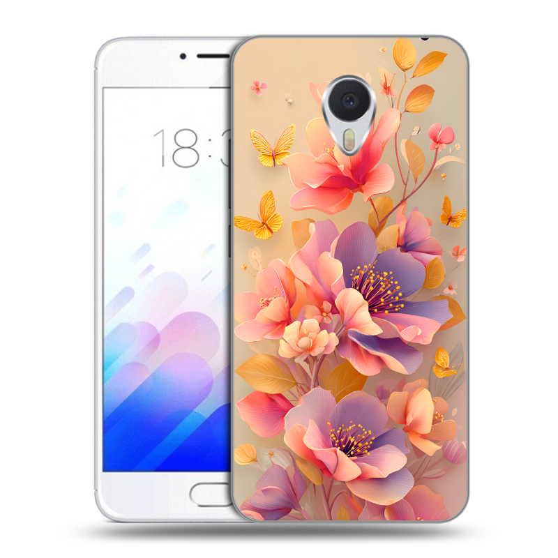 Пластиковый чехол на Meizu M3E с принтом Цветы и бабочки Пластиковый чехол на Meizu M3E с принтом Цветы и бабочки