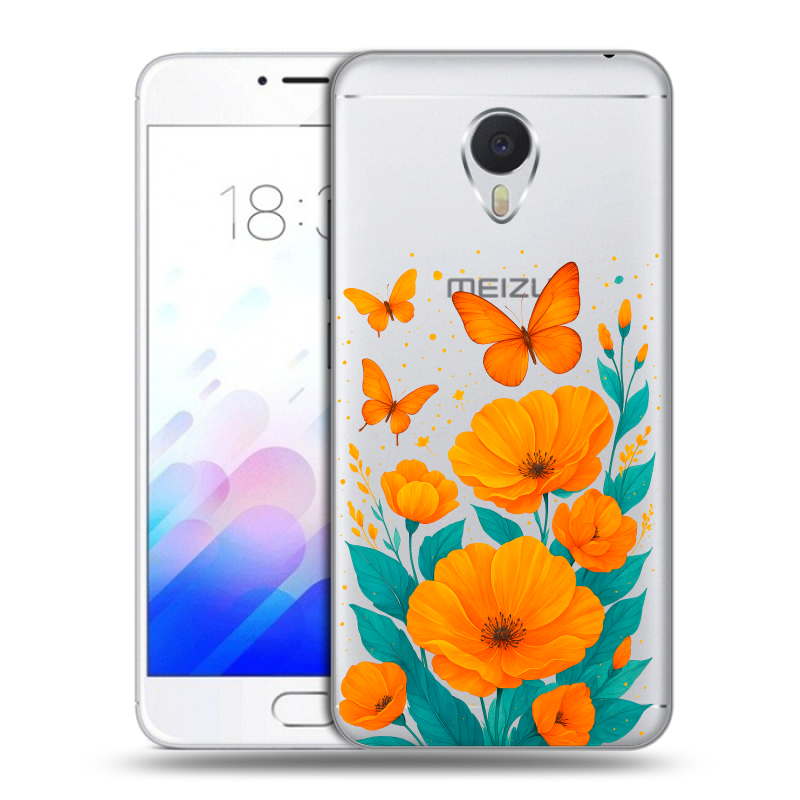 Пластиковый чехол на Meizu M3E с принтом цветы бабочки Пластиковый чехол на Meizu M3E с принтом цветы бабочки