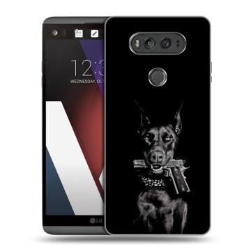 Пластиковый чехол на LG V20 с принтом Доберман и пистолет Пластиковый чехол на LG V20 с принтом Доберман и пистолет