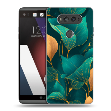 Пластиковый чехол на LG V20 с принтом Листья и золото Пластиковый чехол на LG V20 с принтом Листья и золото