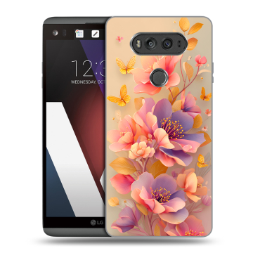 Пластиковый чехол на LG V20 с принтом Цветы и бабочки Пластиковый чехол на LG V20 с принтом Цветы и бабочки