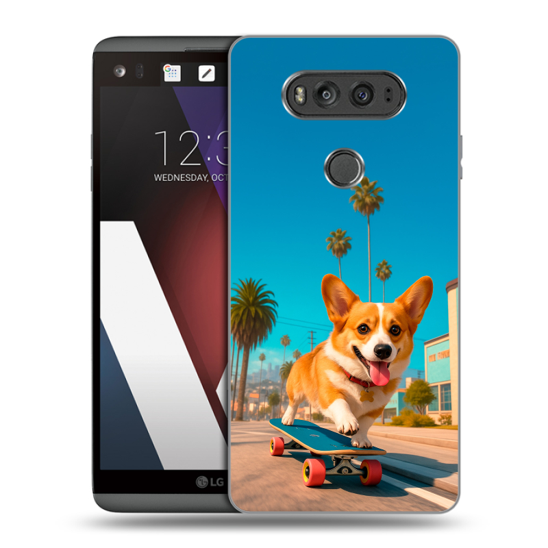 Пластиковый чехол на LG V20 с принтом Корги на скейте Пластиковый чехол на LG V20 с принтом Корги на скейте