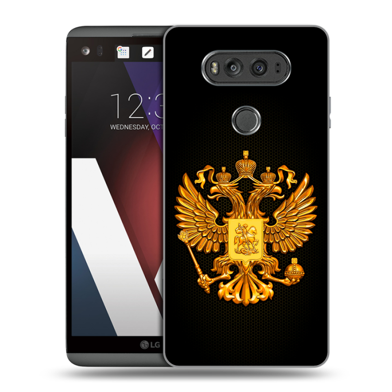 Пластиковый чехол на LG V20 с принтом Герб России желтый Пластиковый чехол на LG V20 с принтом Герб России желтый