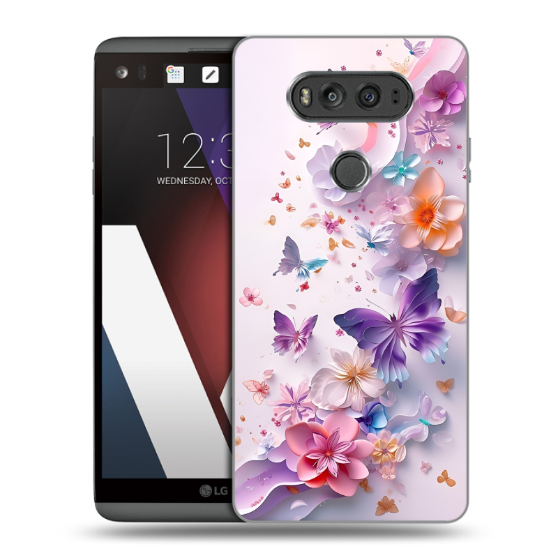 Пластиковый чехол на LG V20 с принтом цветы бабочки Пластиковый чехол на LG V20 с принтом цветы бабочки