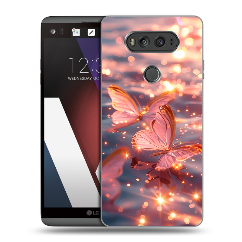 Пластиковый чехол на LG V20 с принтом бабочки розовые Пластиковый чехол на LG V20 с принтом бабочки розовые