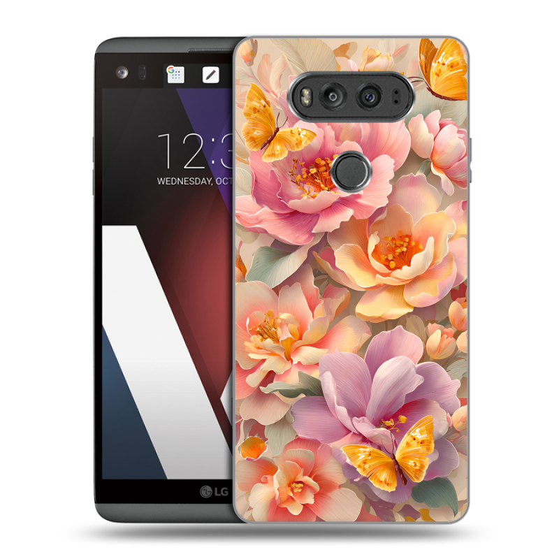 Пластиковый чехол на LG V20 с принтом Цветы и бабочки Пластиковый чехол на LG V20 с принтом Цветы и бабочки