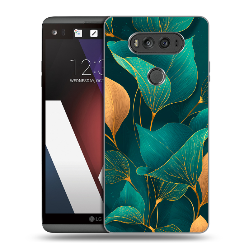 Пластиковый чехол на LG V20 с принтом Листья и золото Пластиковый чехол на LG V20 с принтом Листья и золото
