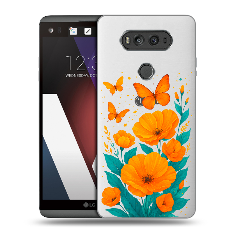 Пластиковый чехол на LG V20 с принтом цветы бабочки Пластиковый чехол на LG V20 с принтом цветы бабочки