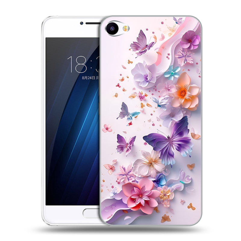 Пластиковый чехол на Meizu U10 с принтом цветы бабочки Пластиковый чехол на Meizu U10 с принтом цветы бабочки