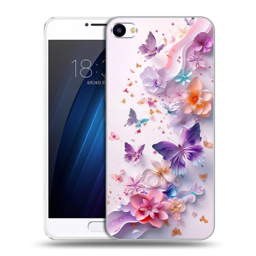 Пластиковый чехол на Meizu U20 с принтом цветы бабочки Пластиковый чехол на Meizu U20 с принтом цветы бабочки
