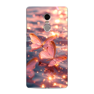 Силиконовый противоударный чехол на Xiaomi RedMi Note 4 с принтом бабочки розовые Силиконовый противоударный чехол на Xiaomi RedMi Note 4 с принтом бабочки розовые