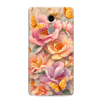 Силиконовый противоударный чехол на Xiaomi RedMi Note 4 с принтом Цветы и бабочки Силиконовый противоударный чехол на Xiaomi RedMi Note 4 с принтом Цветы и бабочки