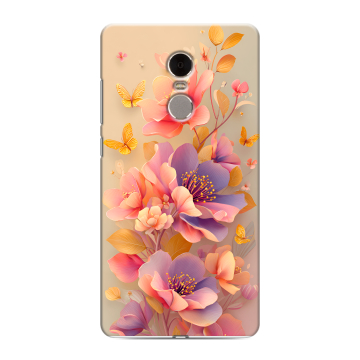 Силиконовый противоударный чехол на Xiaomi RedMi Note 4 с принтом Цветы и бабочки Силиконовый противоударный чехол на Xiaomi RedMi Note 4 с принтом Цветы и бабочки