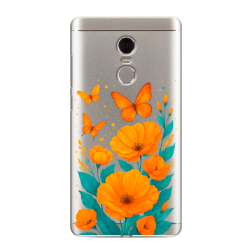 Силиконовый противоударный чехол на Xiaomi RedMi Note 4 с принтом цветы бабочки Силиконовый противоударный чехол на Xiaomi RedMi Note 4 с принтом цветы бабочки