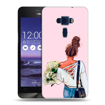 Пластиковый чехол на Asus ZenFone 3 5.2 с принтом Девушка и букет Пластиковый чехол на Asus ZenFone 3 5.2 с принтом Девушка и букет