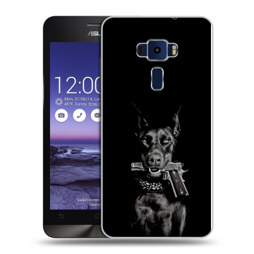 Пластиковый чехол на Asus ZenFone 3 5.2 с принтом Доберман и пистолет Пластиковый чехол на Asus ZenFone 3 5.2 с принтом Доберман и пистолет