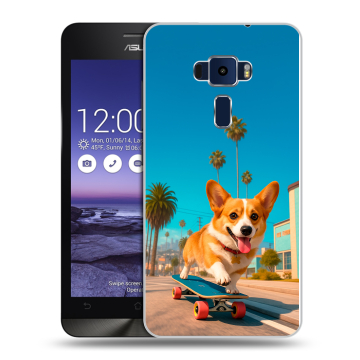 Пластиковый чехол на Asus ZenFone 3 5.2 с принтом Корги на скейте