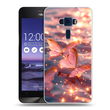 Пластиковый чехол на Asus ZenFone 3 5.2 с принтом бабочки розовые